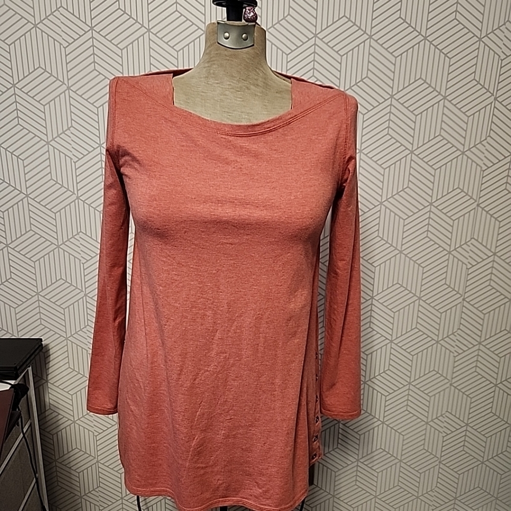 Soft Surroundings Knit Long Sleeve Tunic Buttons Blush Red Pink Women's Size XS